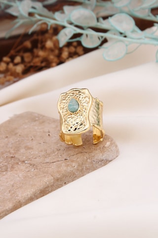 Bague - Plaqué or jaune et amazonite