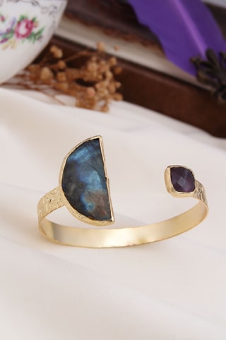 Jonc - Plaqué or jaune, labradorite et améthyste