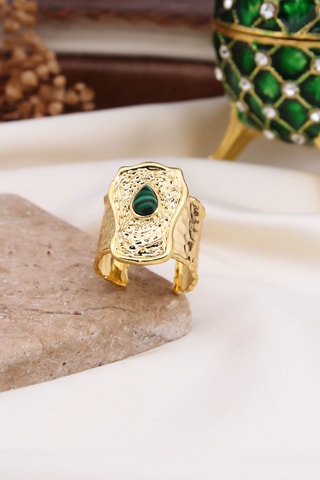 Bague - Plaqué or jaune et malachite