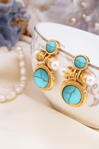 Boucles d’oreilles - Plaqué or jaune et turquoises