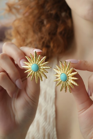 Puces - Plaqué or jaune et turquoises