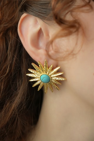 Puces - Plaqué or jaune et turquoises