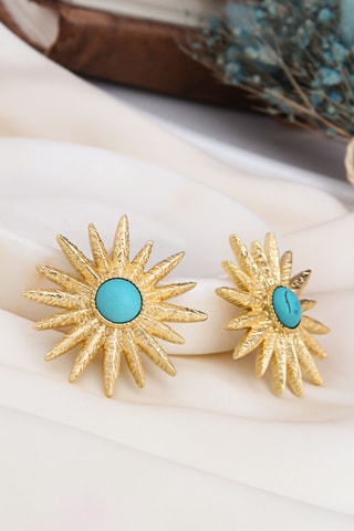 Puces - Plaqué or jaune et turquoises