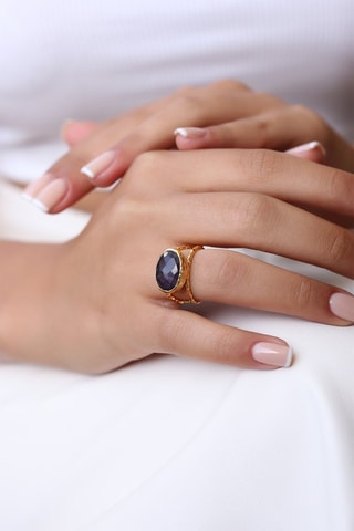 Bague dorée à l'or fin jaune à l'or jaune - Améthyste