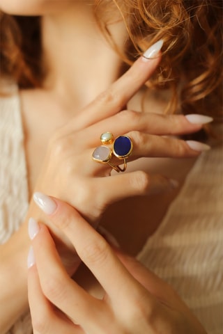 Bague doré à l'or fin jaune - Pierre naturelle