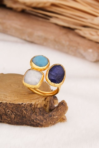 Bague - Agate, larimar et pierre de lune