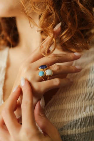 Bague - Agate, larimar et pierre de lune