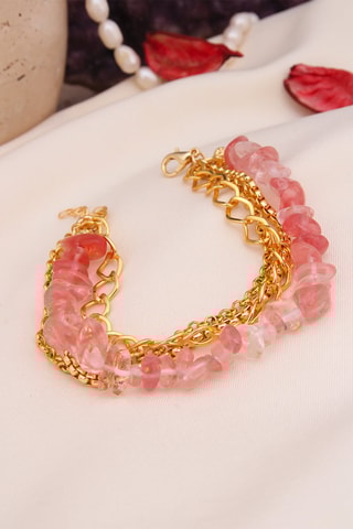 Bracelet multirangs - Plaqué or jaune et quartz