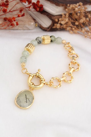 Bracelet - Plaqué or jaune et prehnites