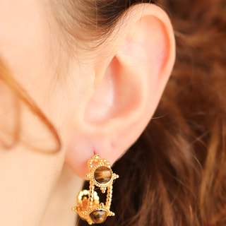 Boucles d'oreilles - Laiton plaqué or & yeux de tigre