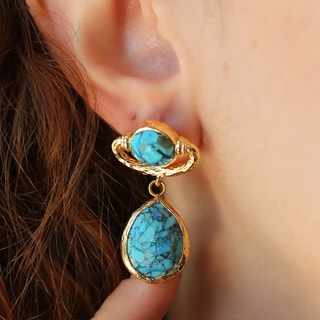 Boucles d'oreilles - Laiton plaqué or & turquoise