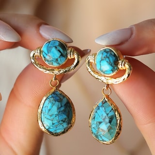 Boucles d'oreilles - Laiton plaqué or & turquoise
