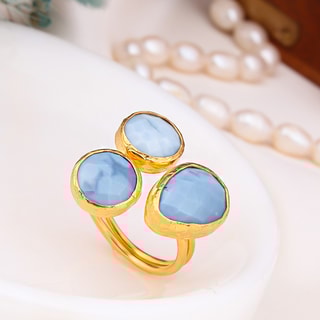 Bague ajustable - Laiton plaqué or & opale