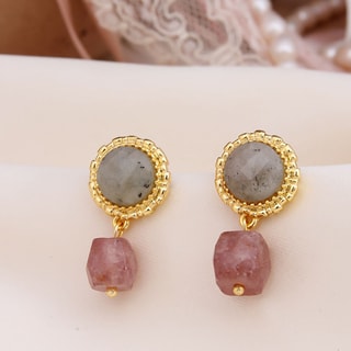 Boucles d'oreilles - Laiton plaqué or, rutile & quartz