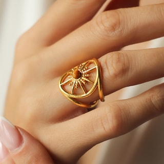 Bague ajustable - Laiton plaqué or & œil de tigre