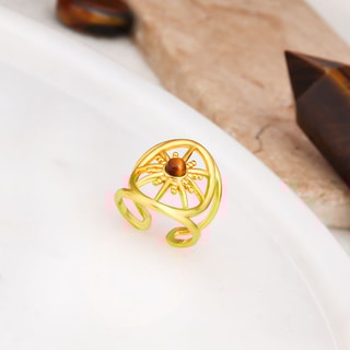Bague ajustable - Laiton plaqué or & œil de tigre