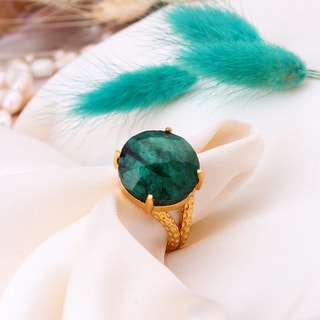 Bague ajustable - Laiton plaqué or & agate