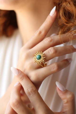 Bague - Plaqué or jaune et malachite 