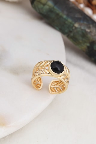 Bague - Plaqué or jaune et onyx