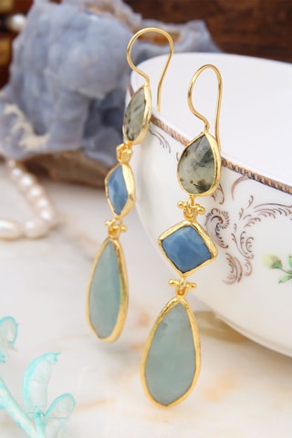 Boucles d'oreilles - Amazonites, prénhites et aigue-marine