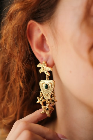 Boucles d'oreilles dorées à l'or fin jaune - Malachite