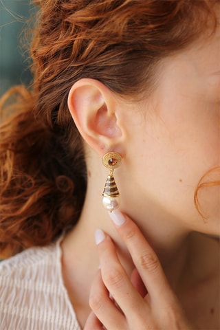 Boucles d'oreilles dorées à l'or fin jaune - Perles et zircons