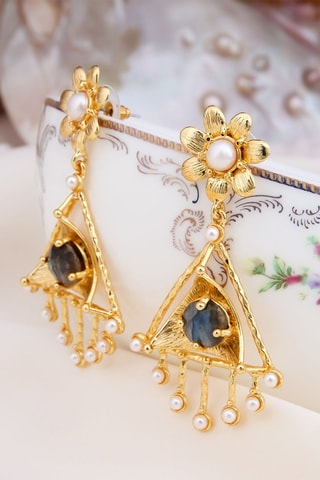 Boucles d’oreilles - Labradorites et perles d’imitation