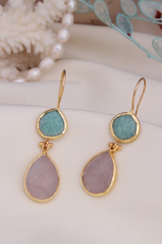 Boucles d’oreilles - Plaqué or jaune, amazonites et quartz