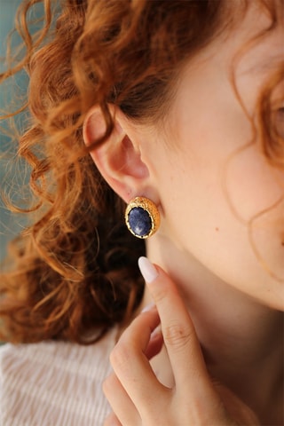 Boucles d'oreilles dorées à l'or fin jaune - Lapis-lazuli