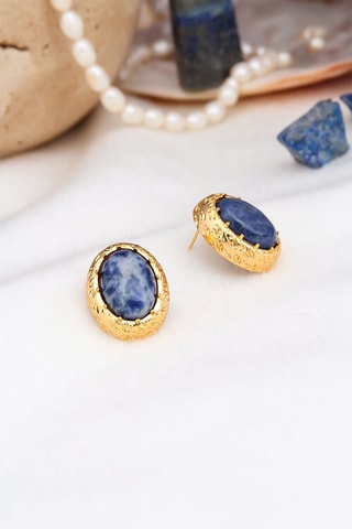 Boucles d'oreilles dorées à l'or fin jaune - Lapis-lazuli