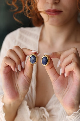 Boucles d'oreilles dorées à l'or fin jaune - Lapis-lazuli