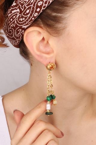 Boucles d'oreilles - Malachites et perles de culture