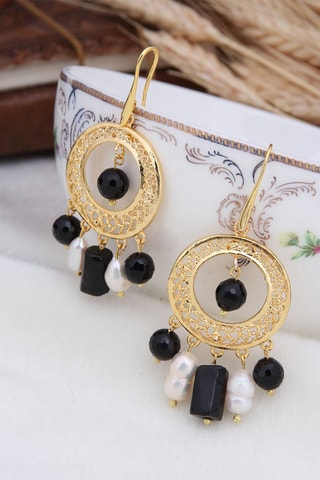 Boucles d’oreilles - Plaqué or jaune et onyx