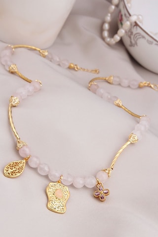 Collier - Plaqué or jaune et quartz