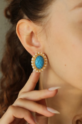 Boucles d’oreilles - Plaqué or jaune et turquoises