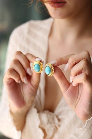 Boucles d'oreilles dorées à l'or fin jaune - Turquoises