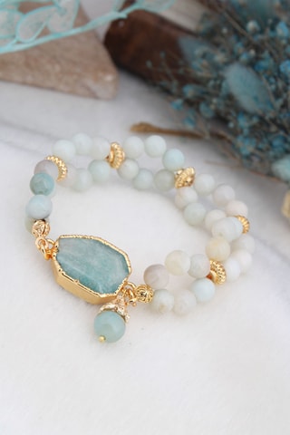 Bracelet - Plaqué or jaune et amazonites