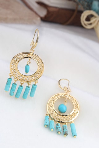 Boucles d’oreilles - Plaqué or jaune et turquoises