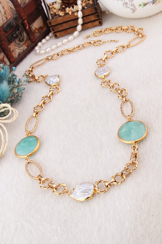 Collier - Perles de culture et amazonites