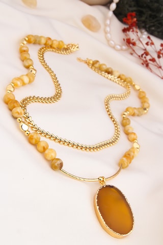 Collier multirangs - Plaqué or jaune et œils-de-tigre