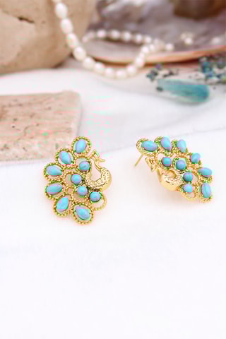 Boucles d’oreilles dorées à l'or fin jaune - Turquoises