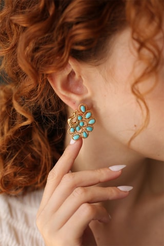 Boucles d’oreilles dorées à l'or fin jaune - Turquoises