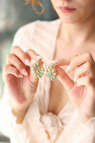 Boucles d’oreilles dorées à l'or fin jaune - Turquoises