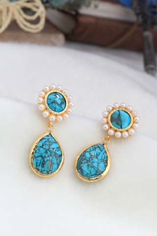Boucles d’oreilles - Plaqué or jaune et turquoises