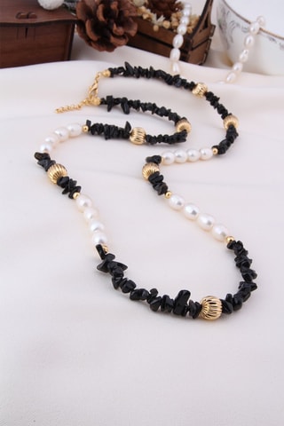 Collier - Bronze, onyx et perles de culture