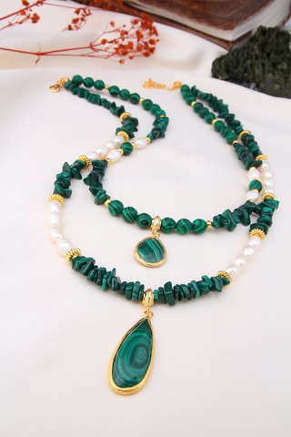 Sautoir - Malachite et perles de culture