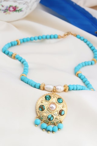 Collier – Plaqué or jaune et turquoises