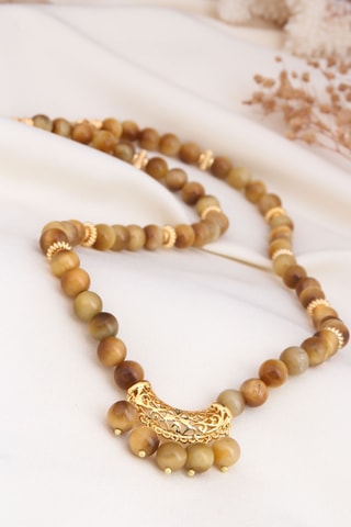 Collier – Plaqué or jaune et œils-de-tigre