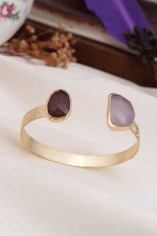 Jonc - Plaqué or jaune, quartz fraise et quartz