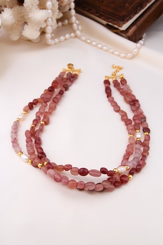 Collier 3 rangs - Quartz fraise